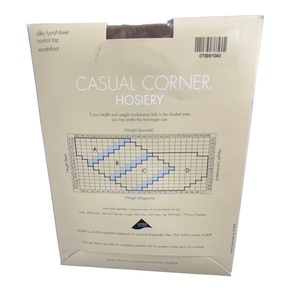 Casual Corner Silky Lycra Sheer Pantyhose Size B Medium Control Top Sandalfoot - Picture 4 of 5